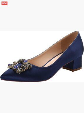 Chunky Heel Satin Wedding Shoes with Rhinestones for Bride Evening Prom